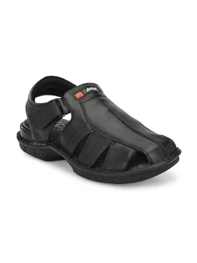 HITZ9601 Men's Black Leather Casual Velcro Sandals