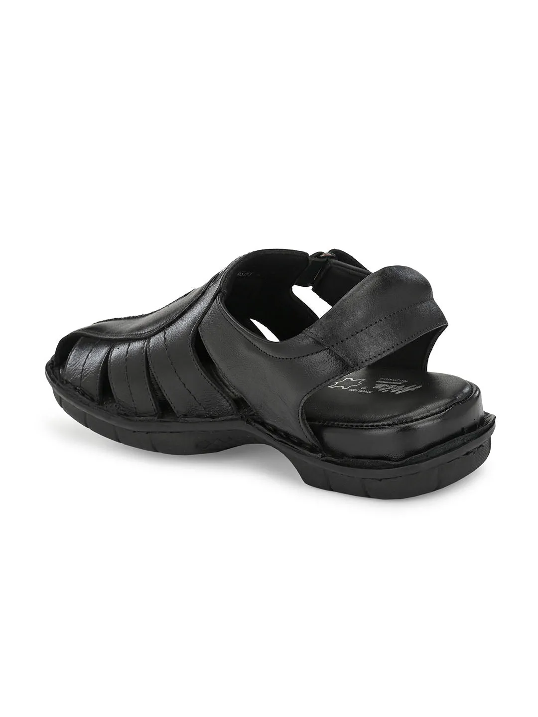 HITZ9601 Men's Black Leather Casual Velcro Sandals