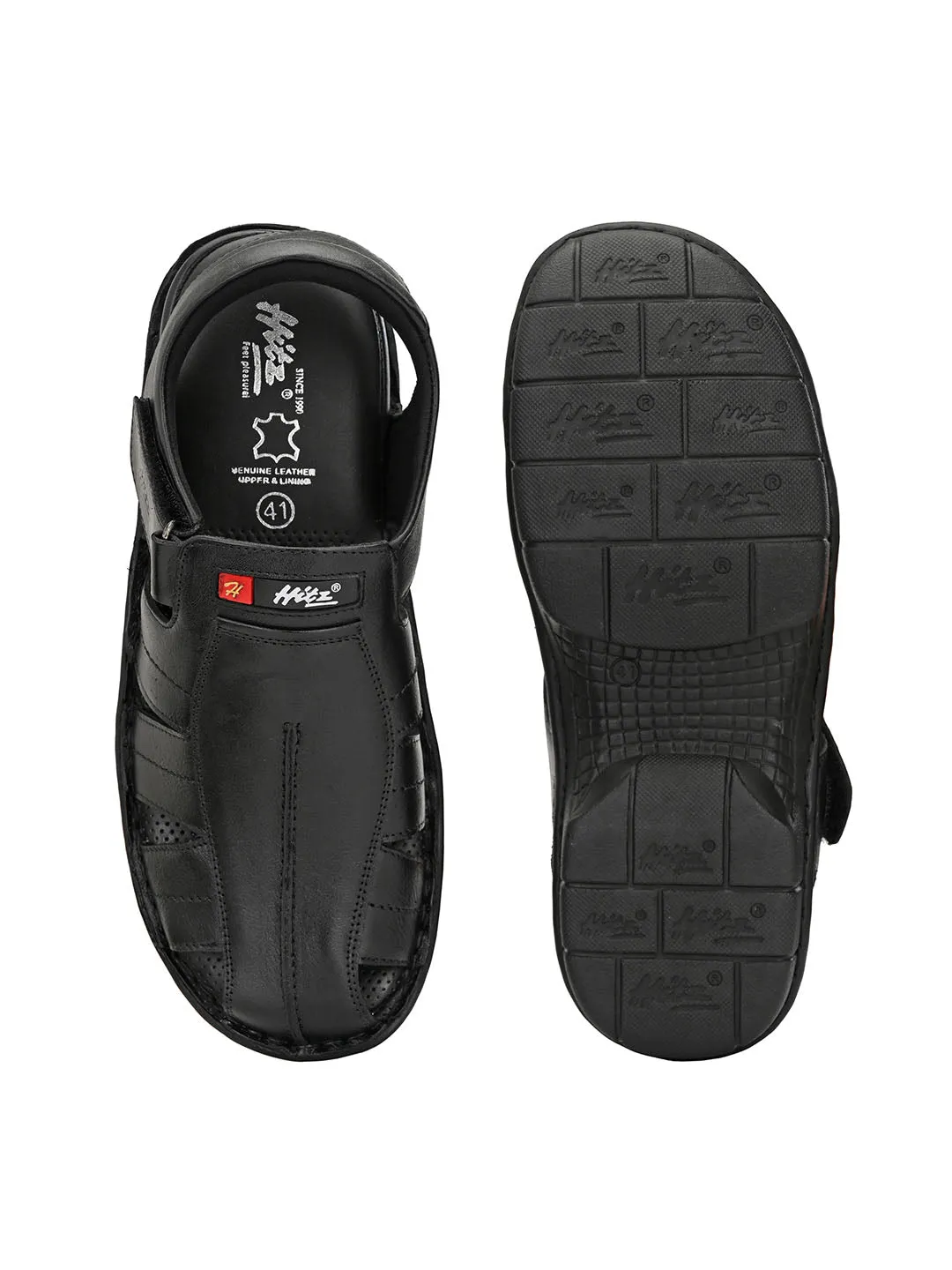 HITZ9601 Men's Black Leather Casual Velcro Sandals