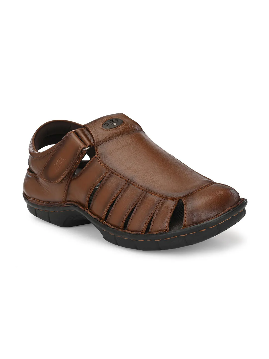 HITZ9603 Men's Tan Leather Casual Velcro Sandals