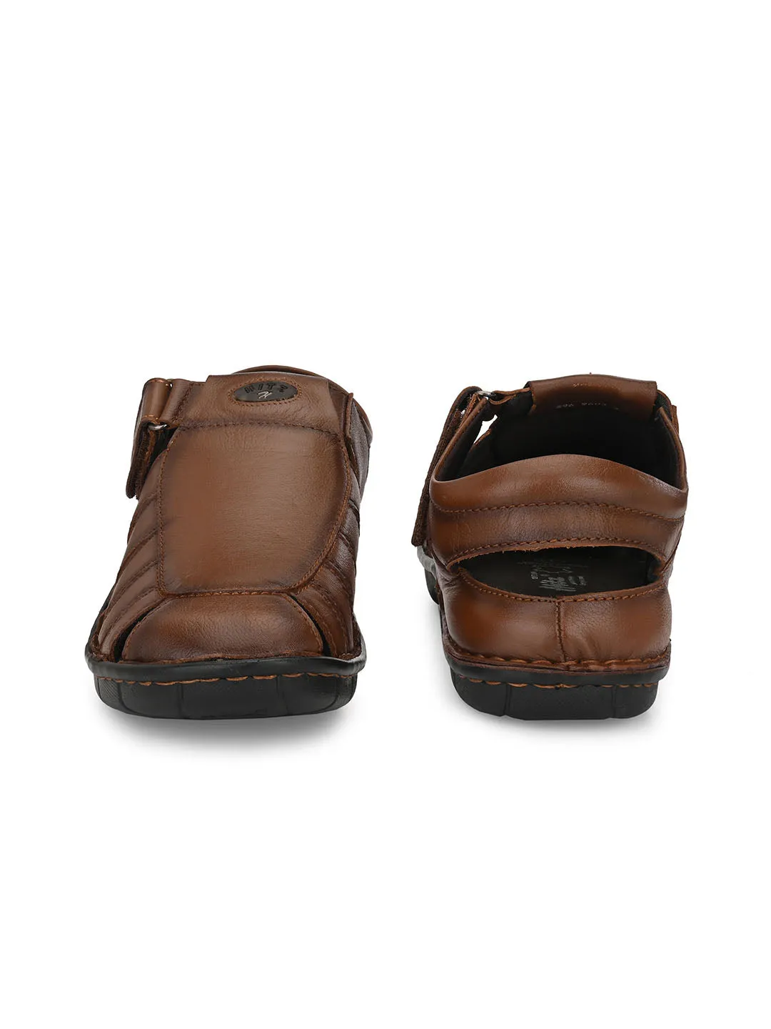 HITZ9603 Men's Tan Leather Casual Velcro Sandals
