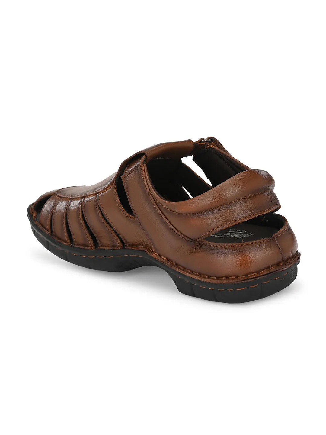 HITZ9603 Men's Tan Leather Casual Velcro Sandals