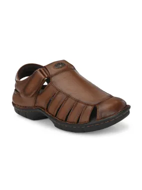 HITZ9603 Men's Tan Leather Casual Velcro Sandals