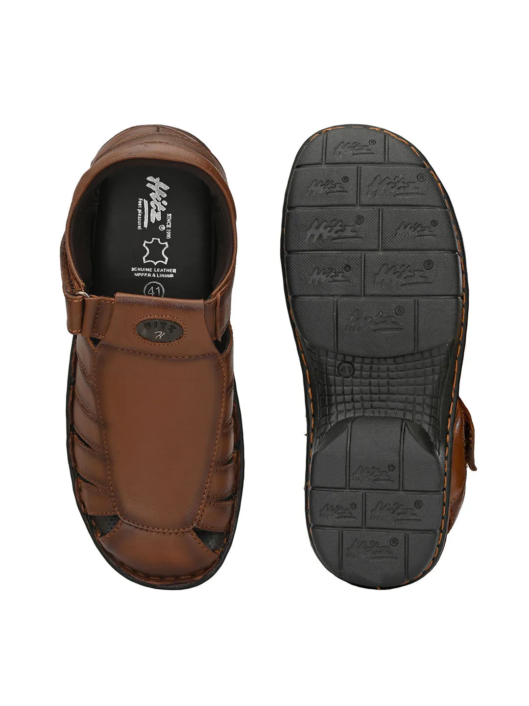 HITZ9603 Men's Tan Leather Casual Velcro Sandals