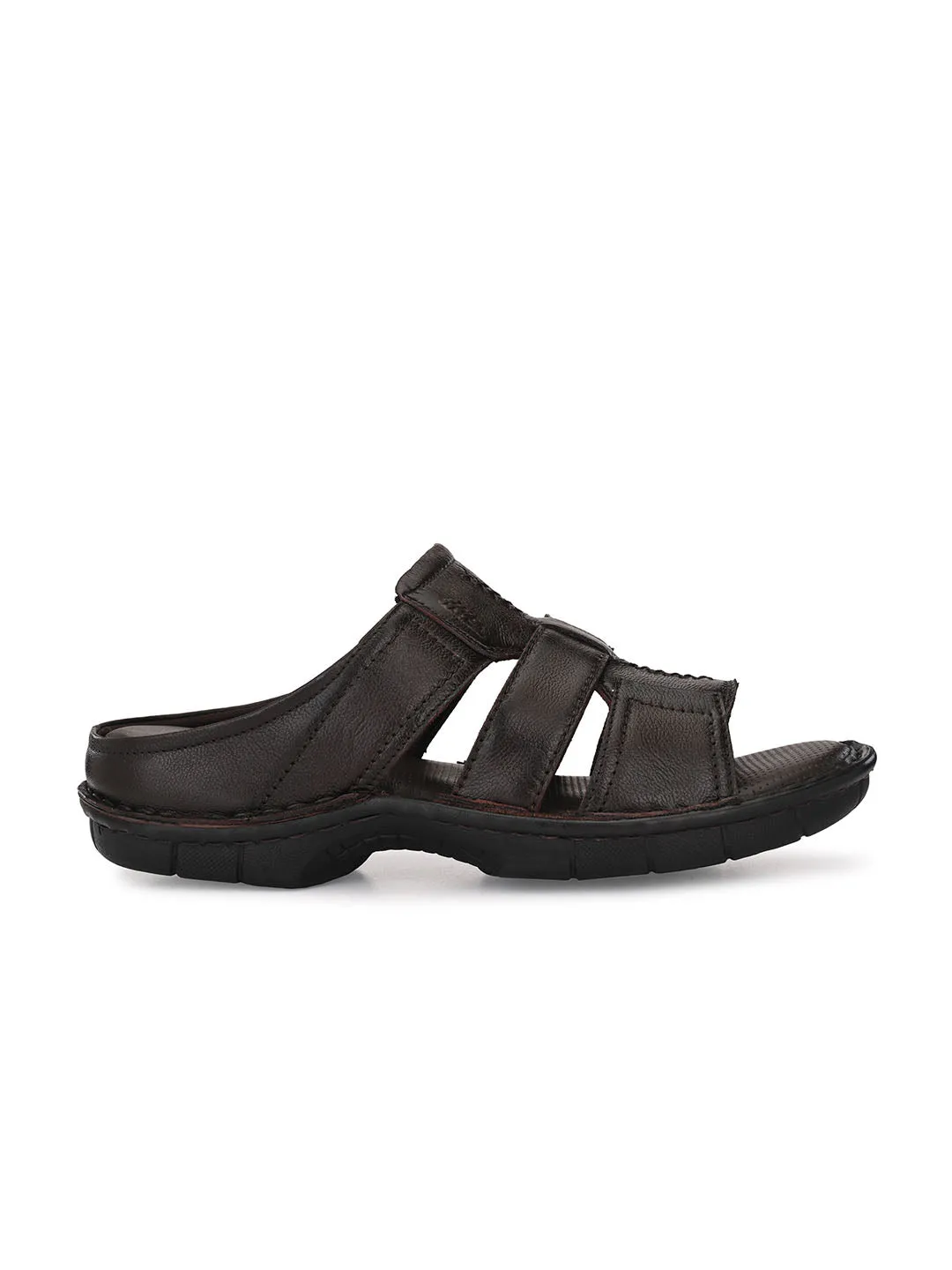 HITZ9615 Men's Brown Leather Casual Open Slipper