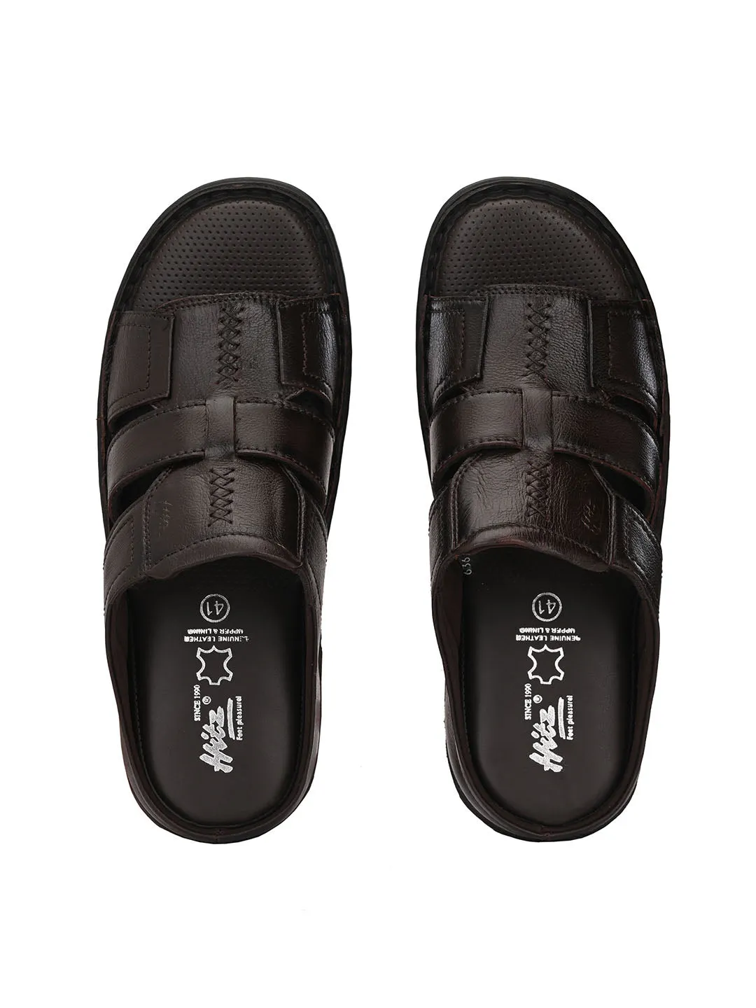 HITZ9615 Men's Brown Leather Casual Open Slipper