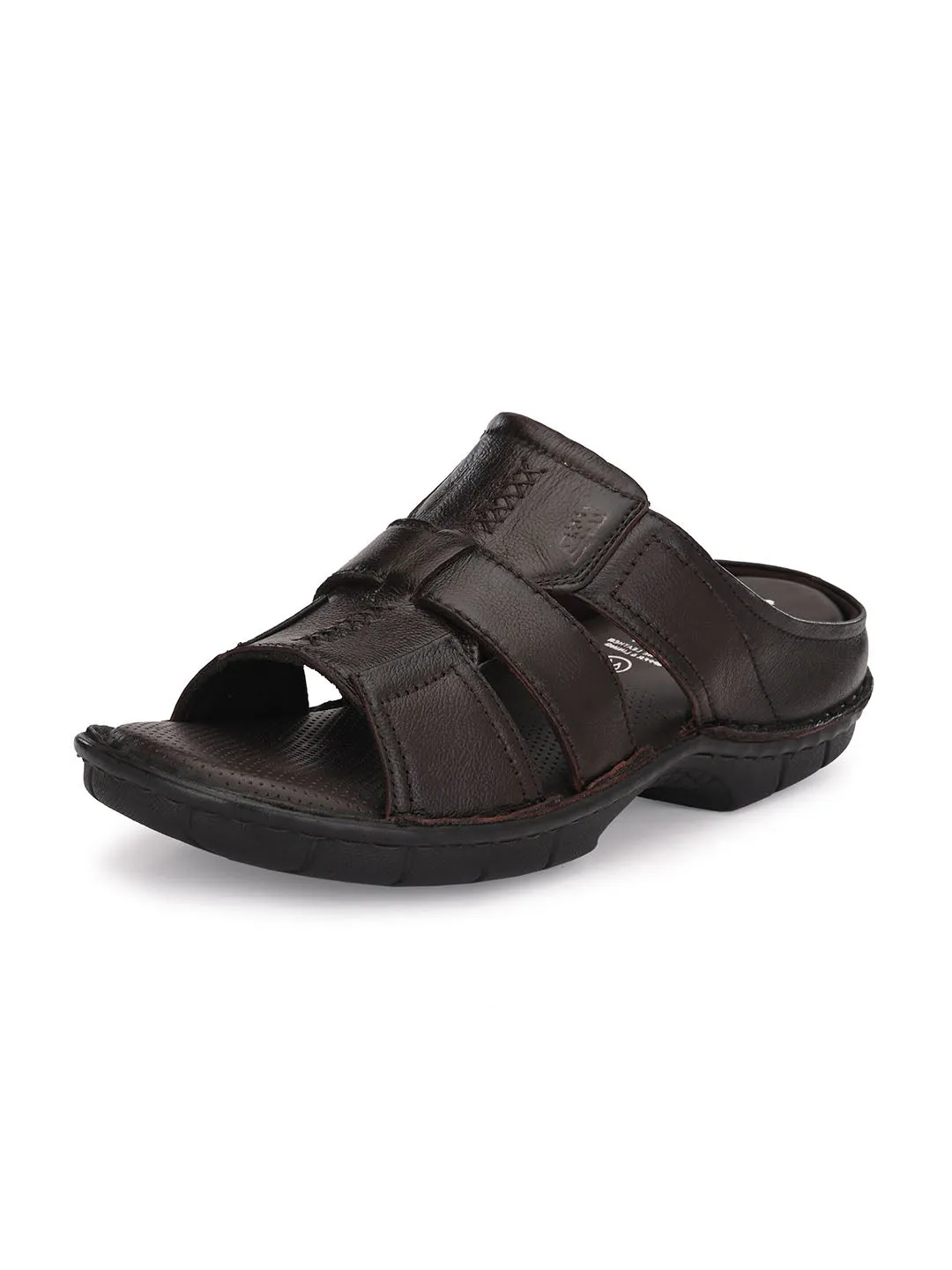 HITZ9615 Men's Brown Leather Casual Open Slipper