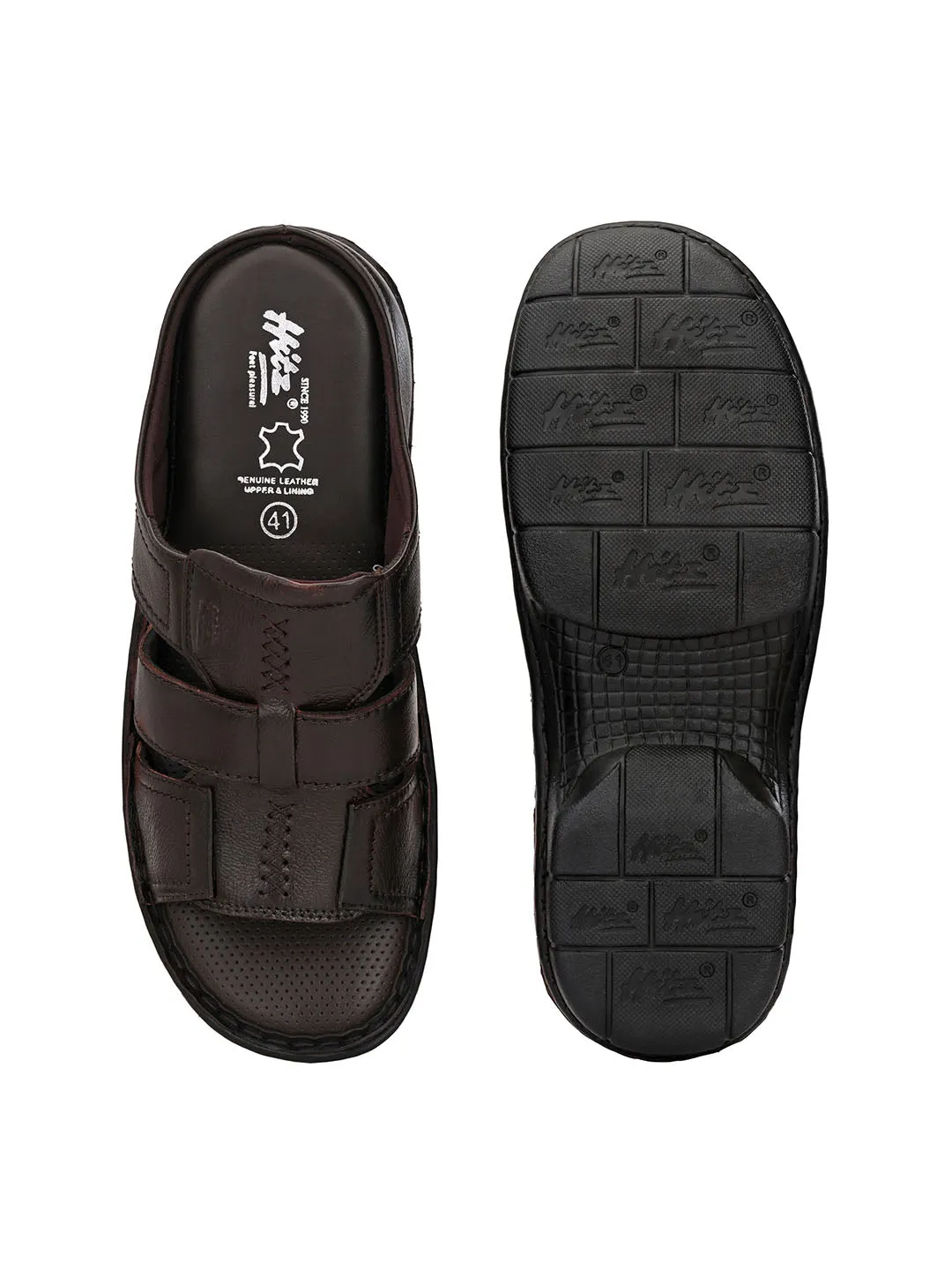 HITZ9615 Men's Brown Leather Casual Open Slipper