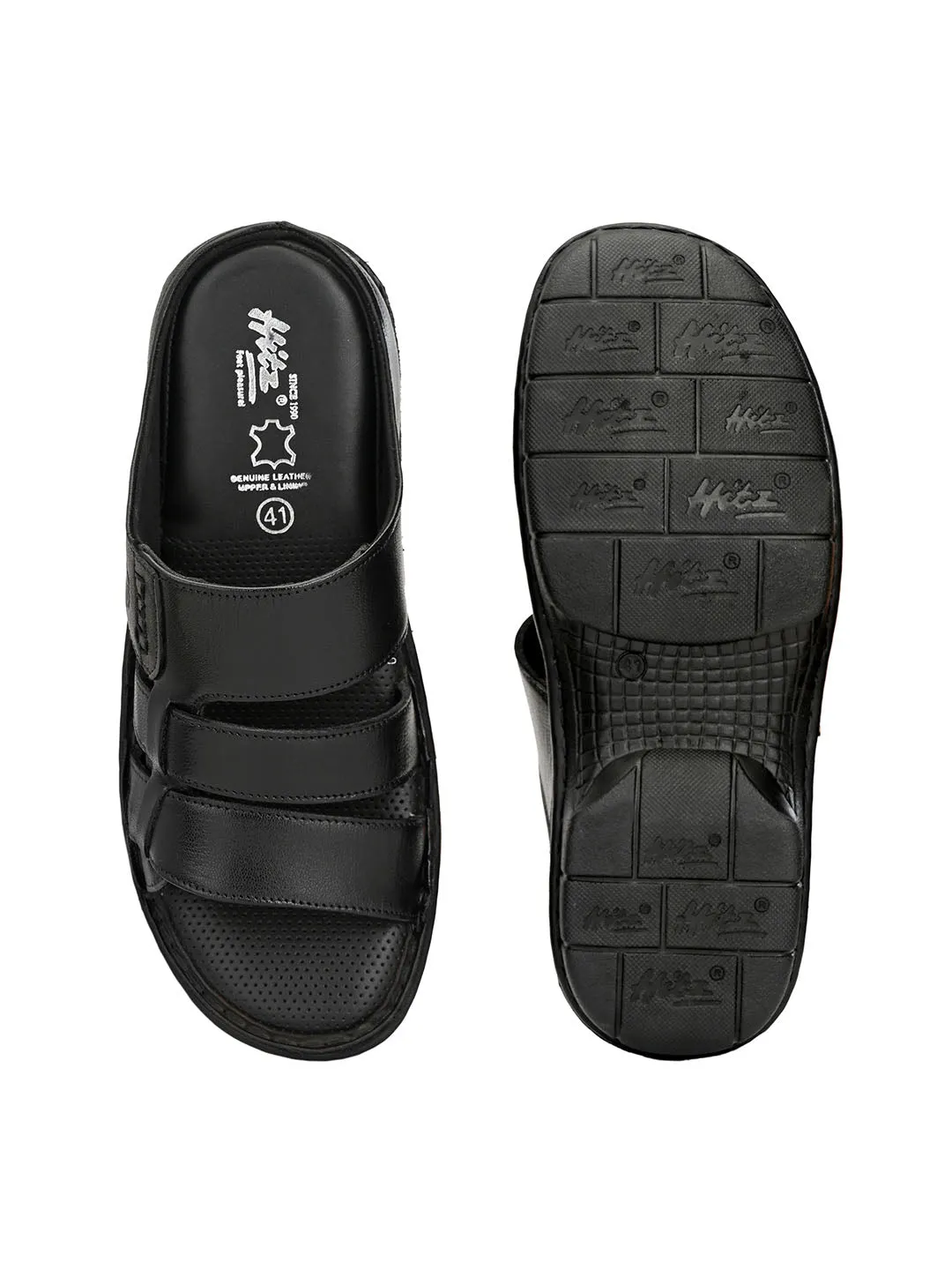 HITZ9617 Men's Black Leather Casual Open Slipper