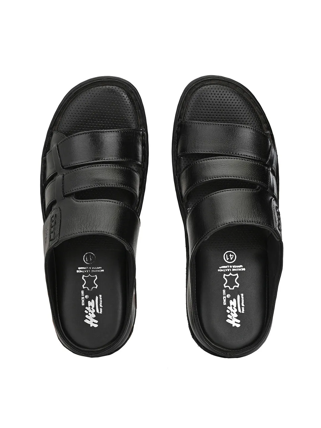 HITZ9617 Men's Black Leather Casual Open Slipper