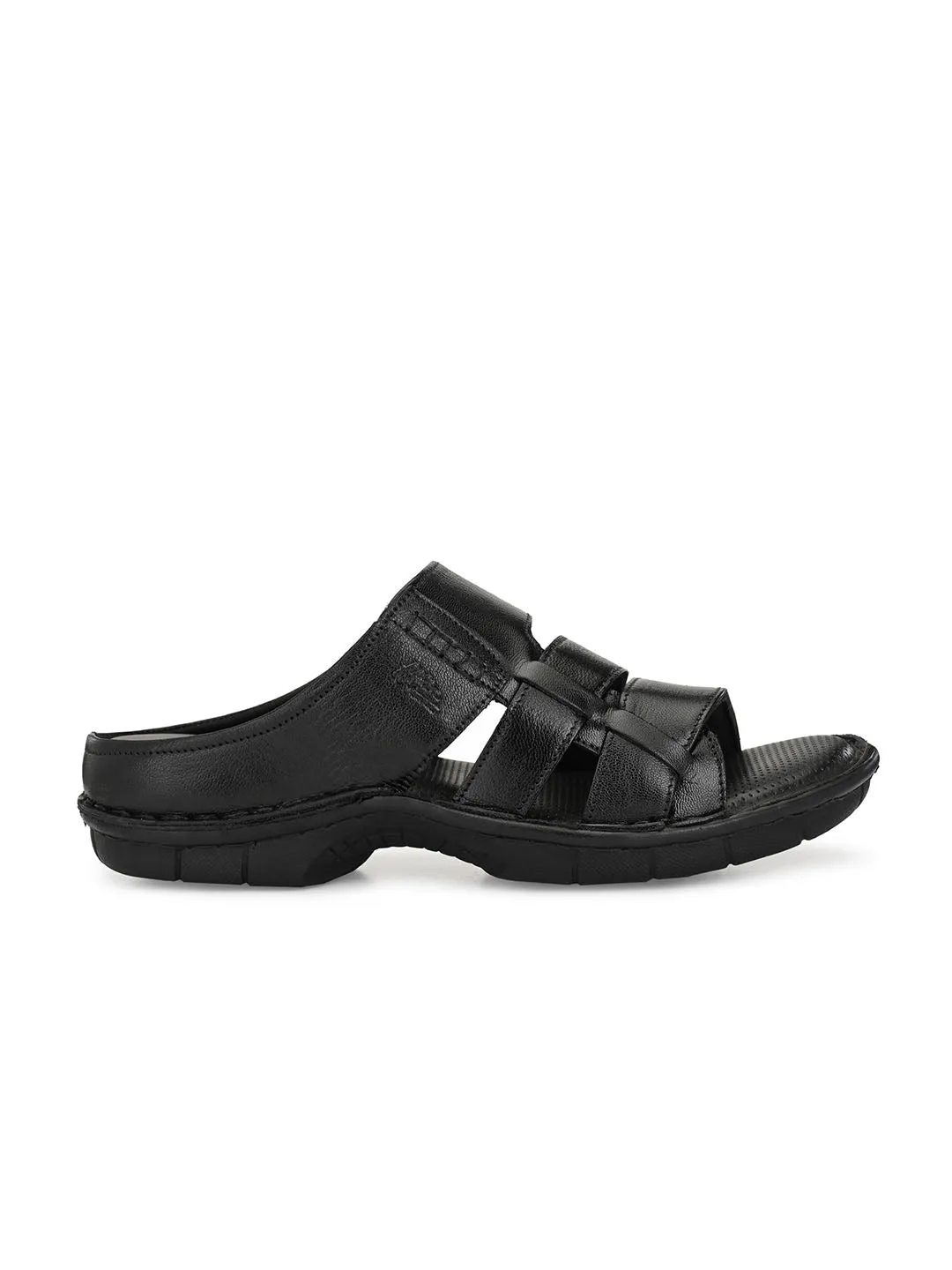 HITZ9617 Men's Black Leather Casual Open Slipper