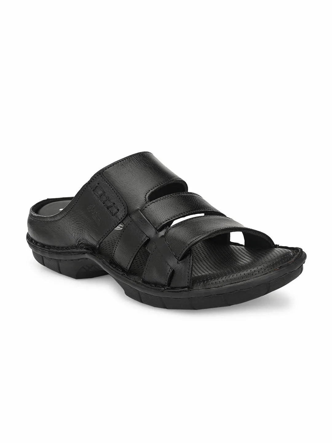 HITZ9617 Men's Black Leather Casual Open Slipper