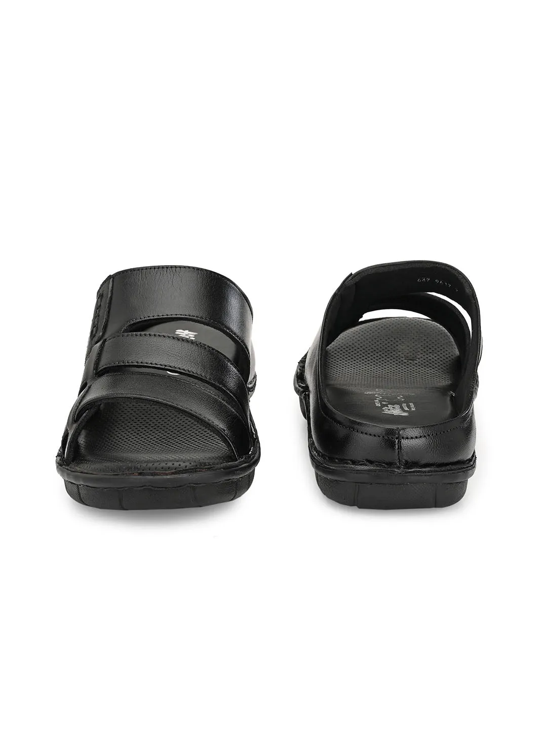 HITZ9617 Men's Black Leather Casual Open Slipper