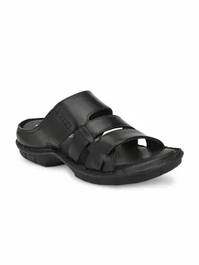 HITZ9617 Men's Black Leather Casual Open Slipper