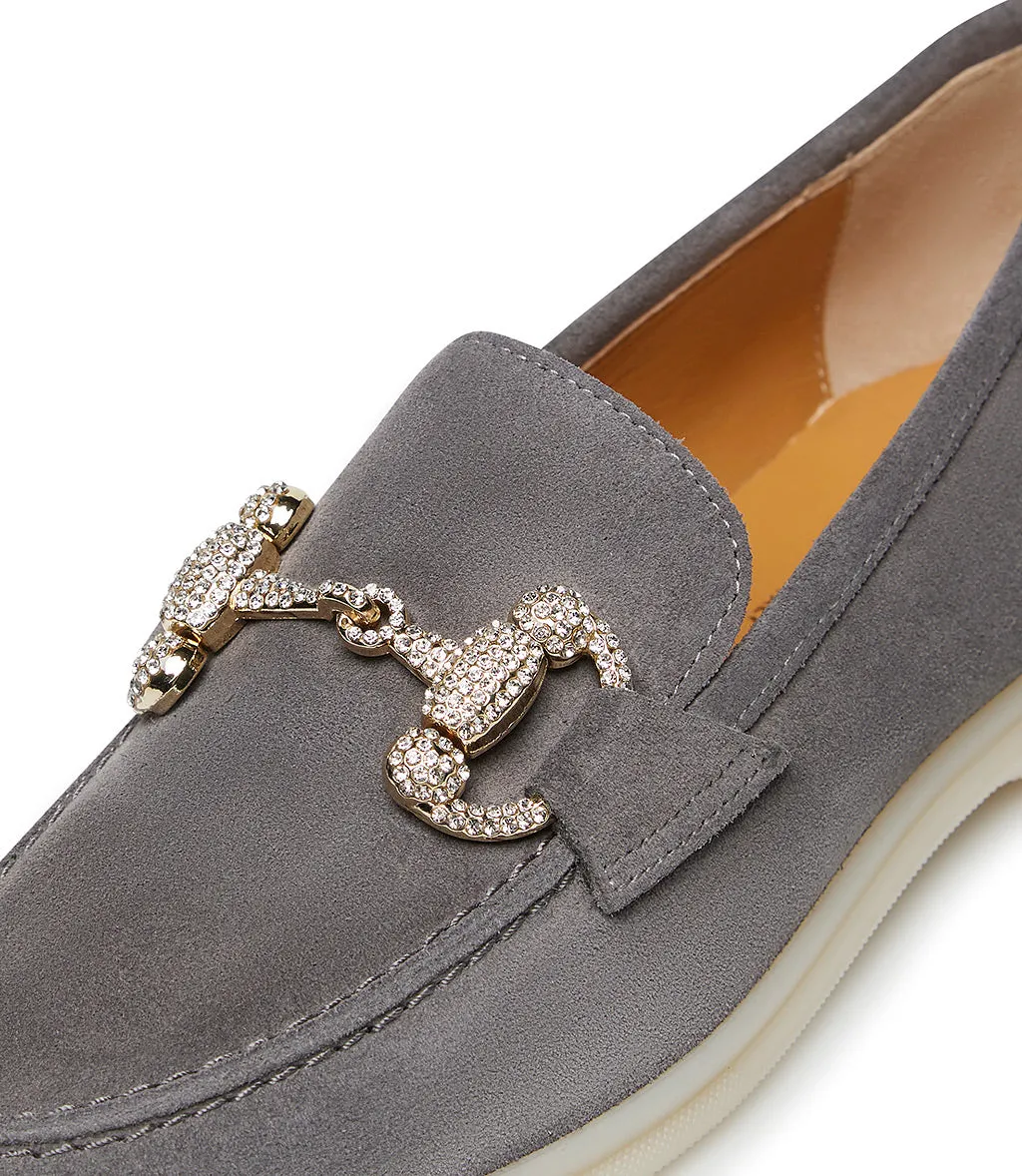 Jewel-buckle Grey suede loafers