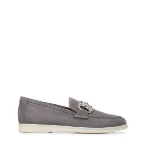 Jewel-buckle Grey suede loafers