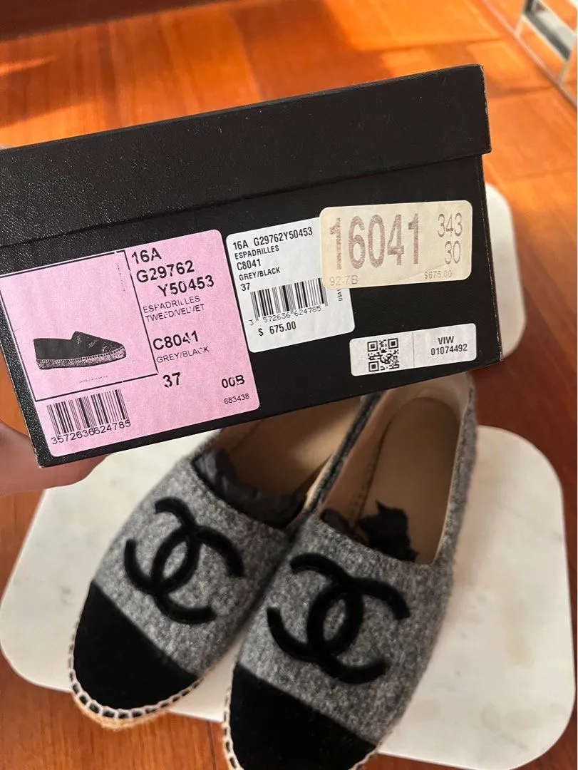 <b> CHANEL</b> <br>CC Espadrilles Tweed Velvet  38
