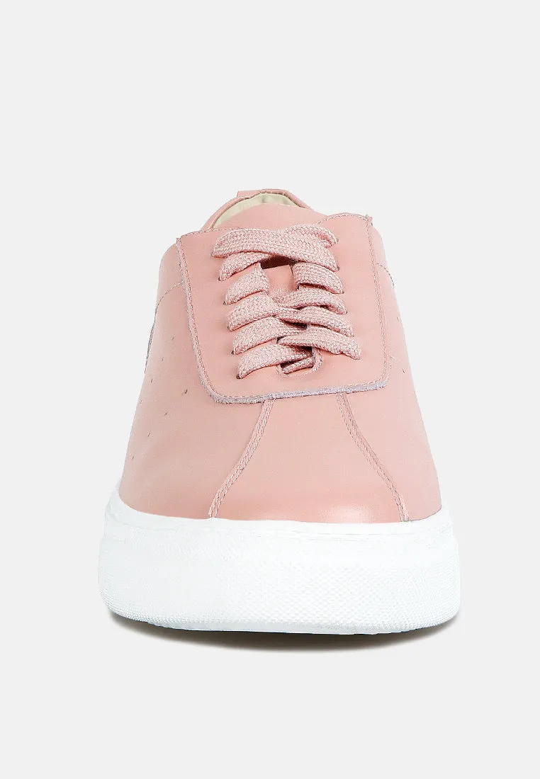 MAGULL Solid Lace Up Leather Sneakers in Pink