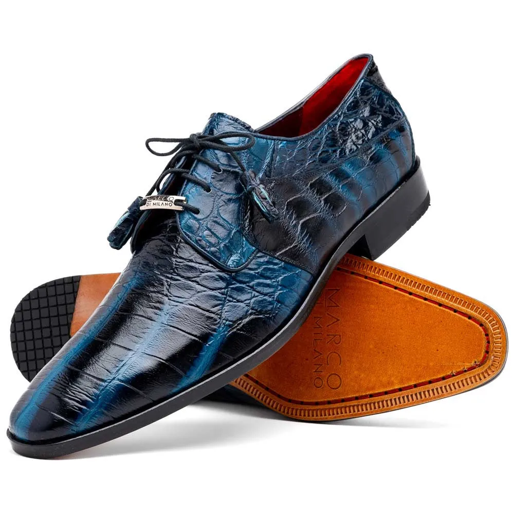Marco Di Milano Fitipaldi Rustic Navy Alligator Derby Shoes