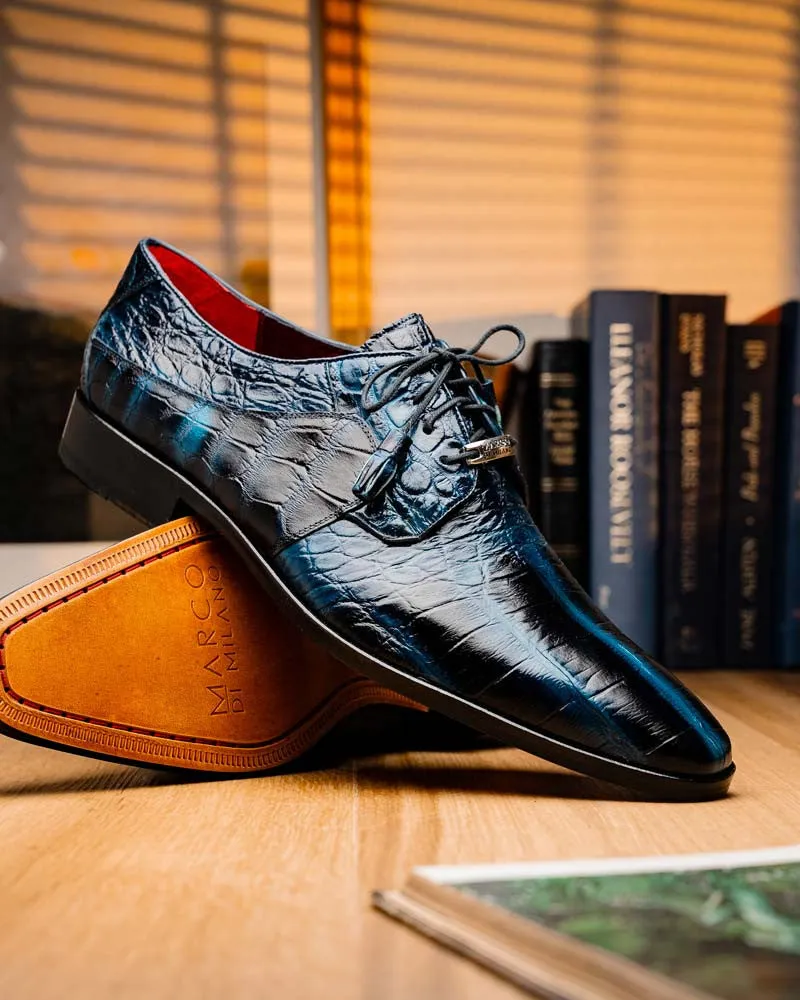 Marco Di Milano Fitipaldi Rustic Navy Alligator Derby Shoes