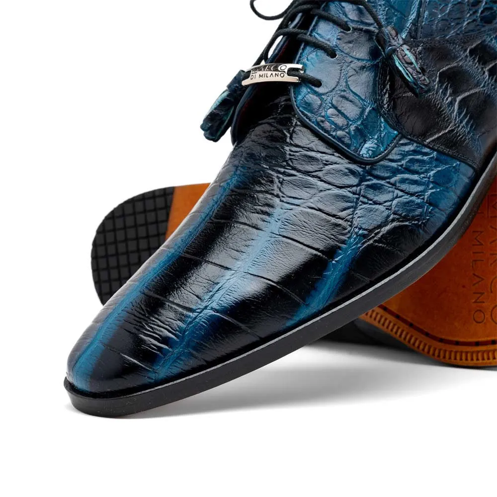 Marco Di Milano Fitipaldi Rustic Navy Alligator Derby Shoes