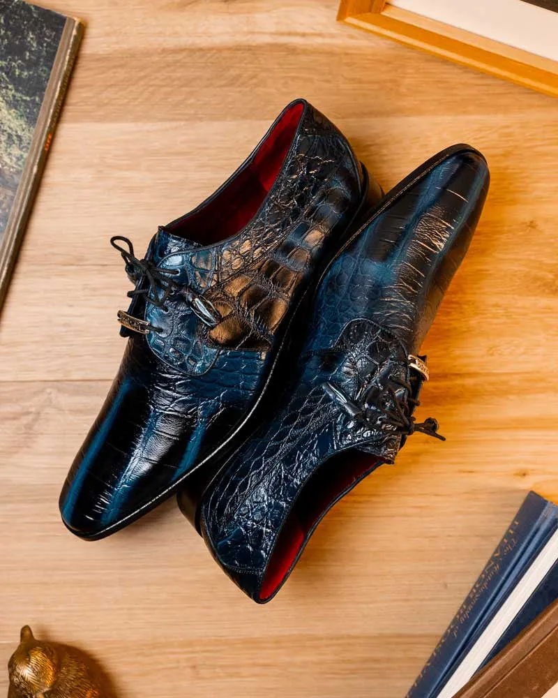 Marco Di Milano Fitipaldi Rustic Navy Alligator Derby Shoes
