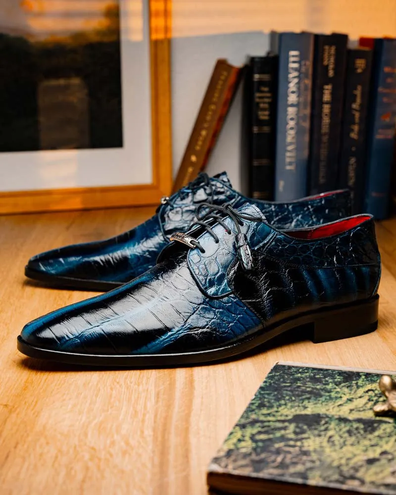 Marco Di Milano Fitipaldi Rustic Navy Alligator Derby Shoes