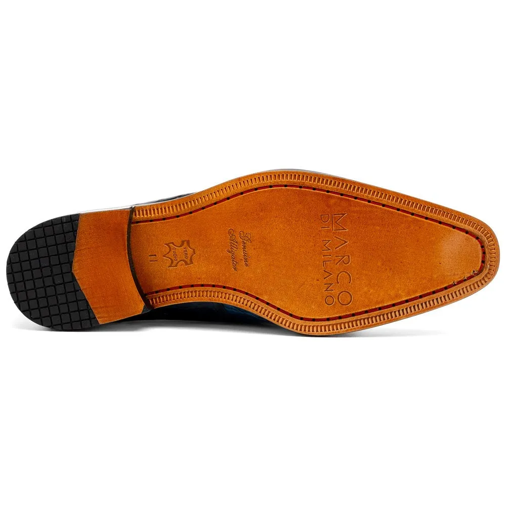 Marco Di Milano Fitipaldi Rustic Navy Alligator Derby Shoes