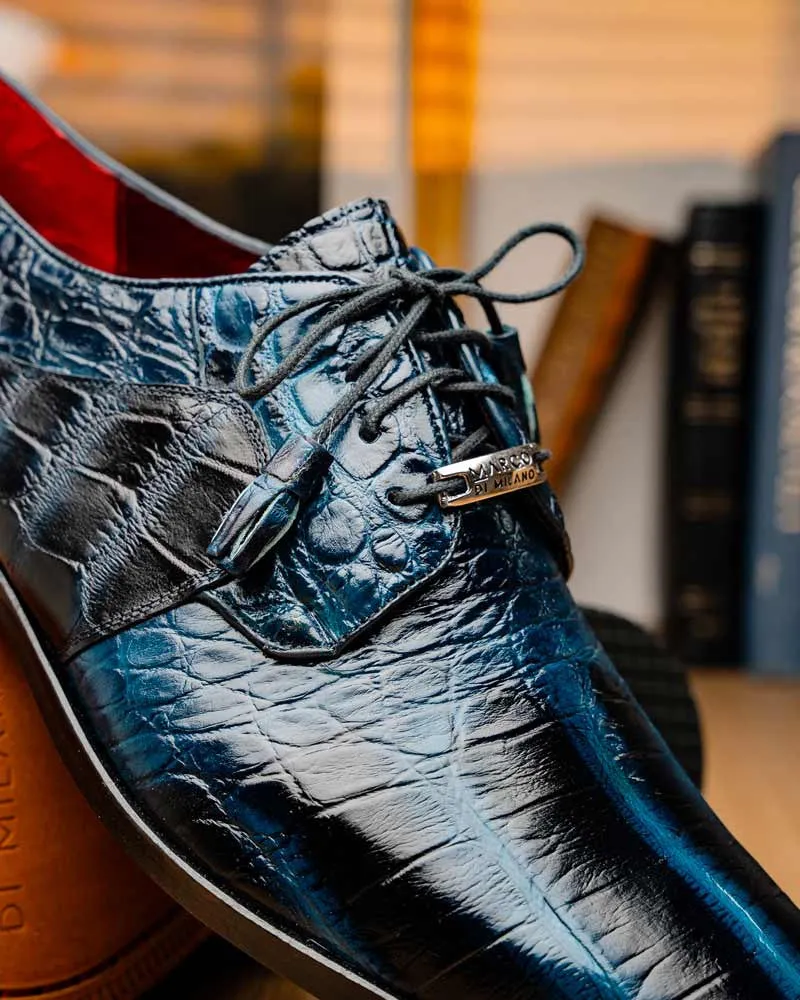 Marco Di Milano Fitipaldi Rustic Navy Alligator Derby Shoes