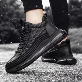 Men's Shoes: Winter Leather, Non-slip, Soft-soled, High-top, Business Casual Shoes, Trendy Versatile Textured Crocodile Leather Sneakers
