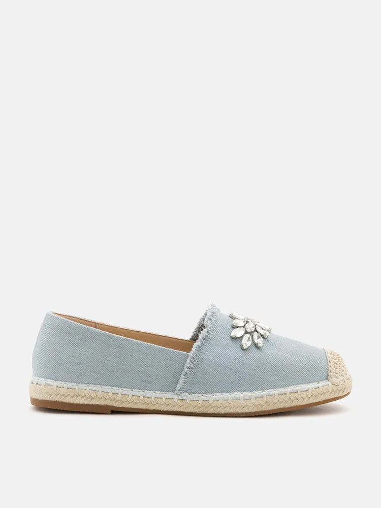 Regina Crystal Embellished Denim Espadrilles