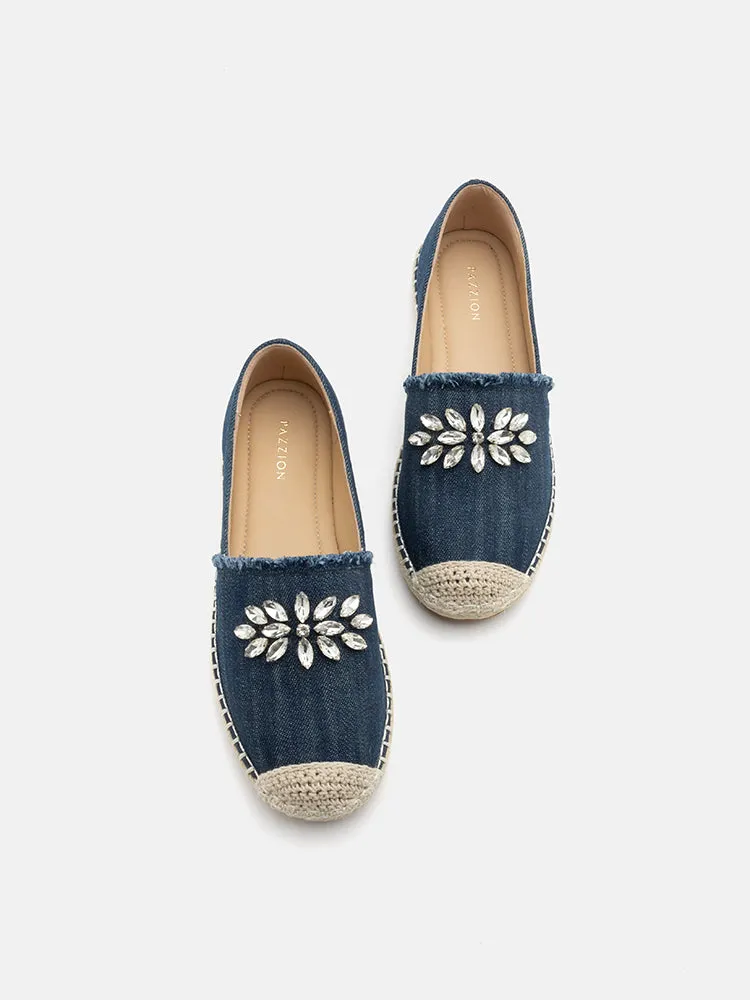 Regina Crystal Embellished Denim Espadrilles