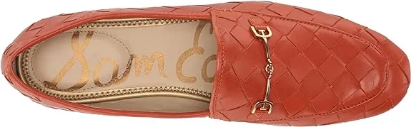 Sam Edelman Loraine Canyon Orange Woven Leather Classic Chain Detail Vamp Loafer