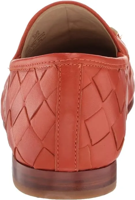 Sam Edelman Loraine Canyon Orange Woven Leather Classic Chain Detail Vamp Loafer