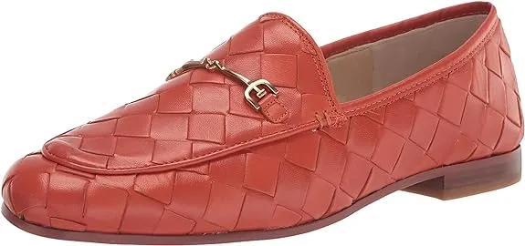 Sam Edelman Loraine Canyon Orange Woven Leather Classic Chain Detail Vamp Loafer