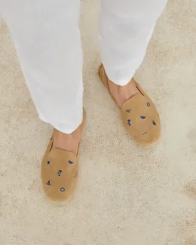 Suede Embroidered Espadrilles - Z56C0 - Palm Springs Washed Beige and Navy Summer Strickers