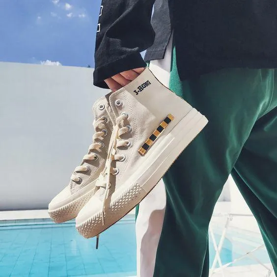 Trendy Student Style High Top Canvas Shoes