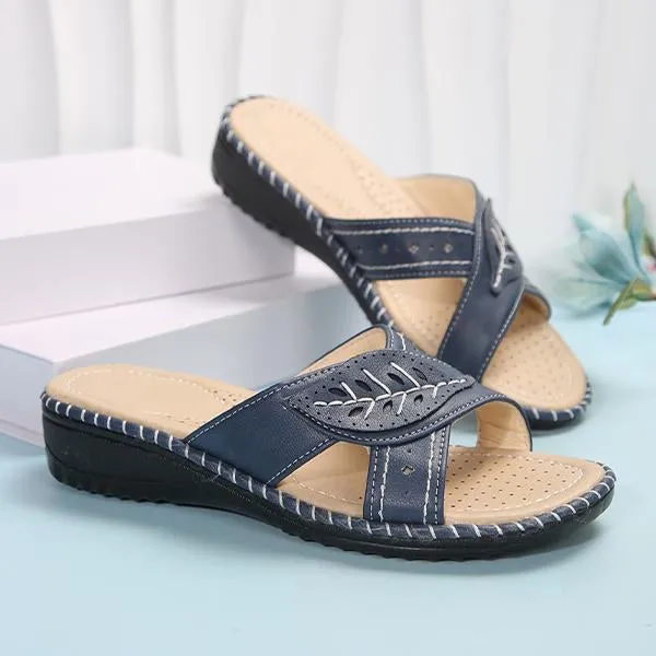 Women's Casual Leaf Cross Strap Hollow Wedge Sandals 94100588S