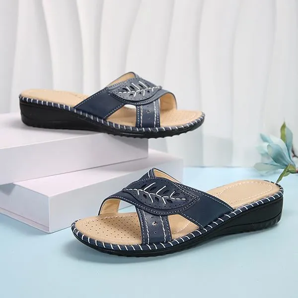 Women's Casual Leaf Cross Strap Hollow Wedge Sandals 94100588S