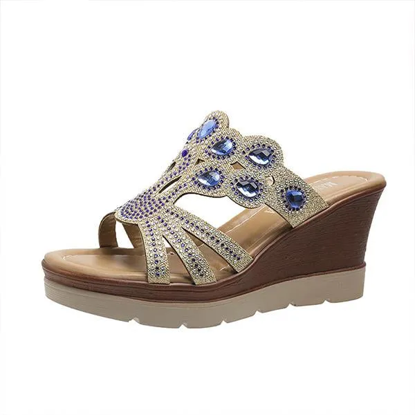 Women's Casual Wedge Bohemian Rhinestone Slippers 87700026S