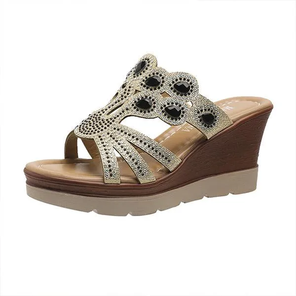 Women's Casual Wedge Bohemian Rhinestone Slippers 87700026S