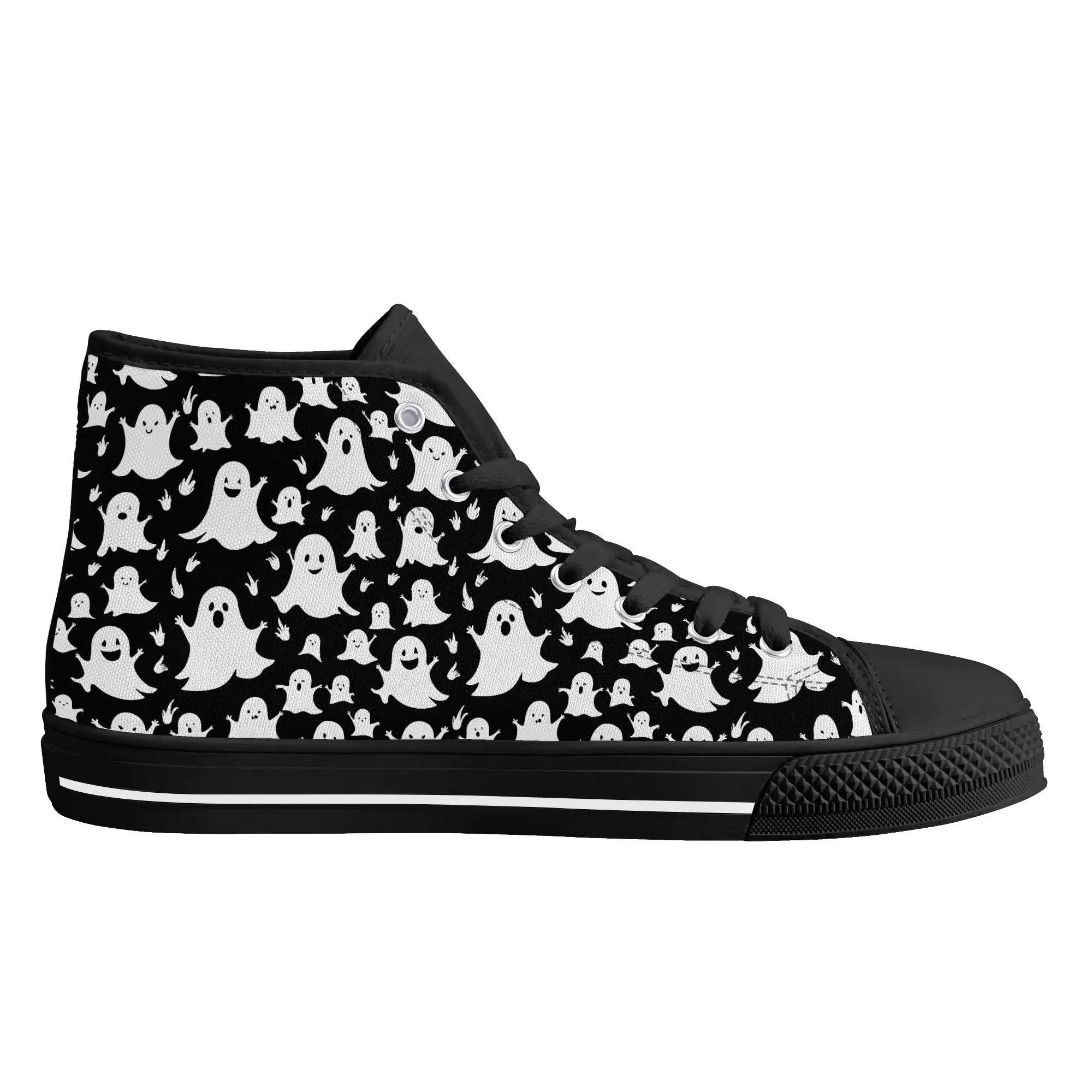 Womens Rubber High Spooky Ghost Canvas Shoes