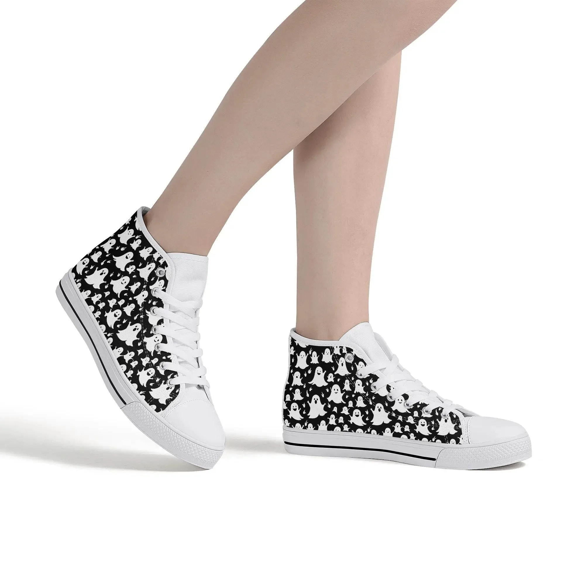 Womens Rubber High Spooky Ghost Canvas Shoes