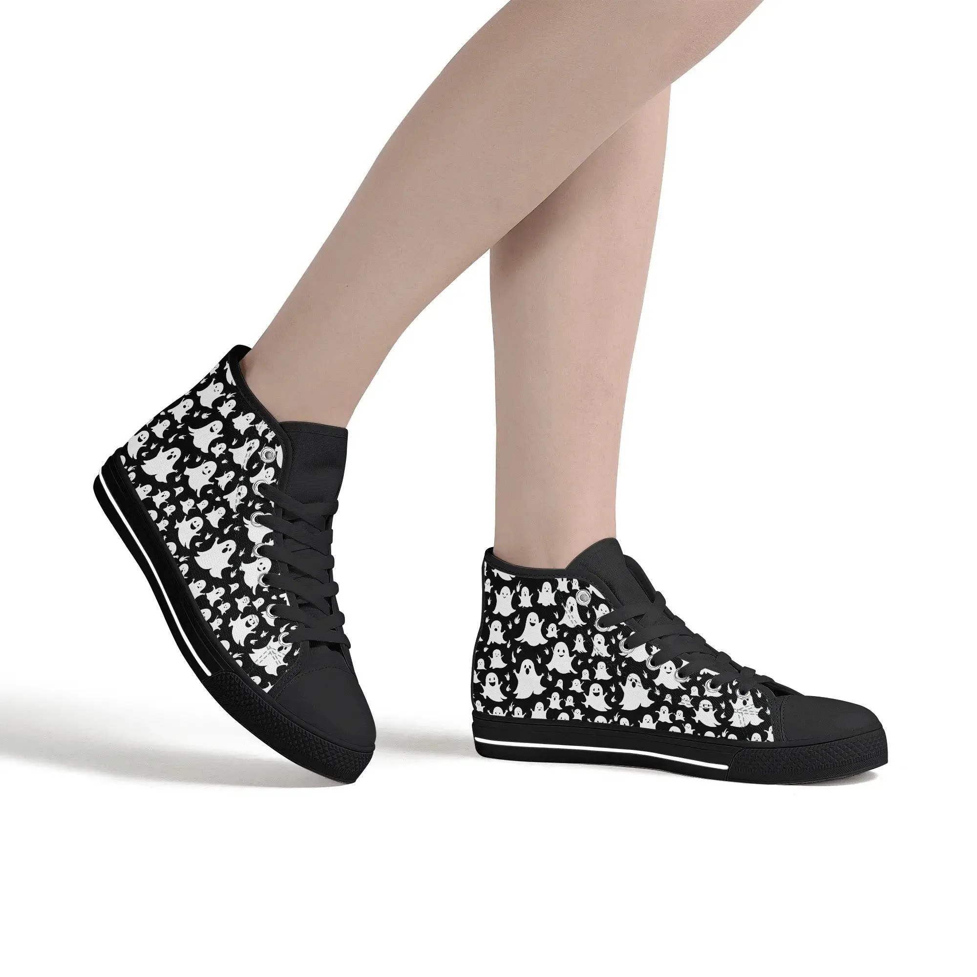 Womens Rubber High Spooky Ghost Canvas Shoes